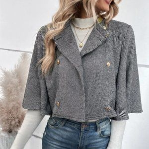 Black And White Womens Cape Overcoat